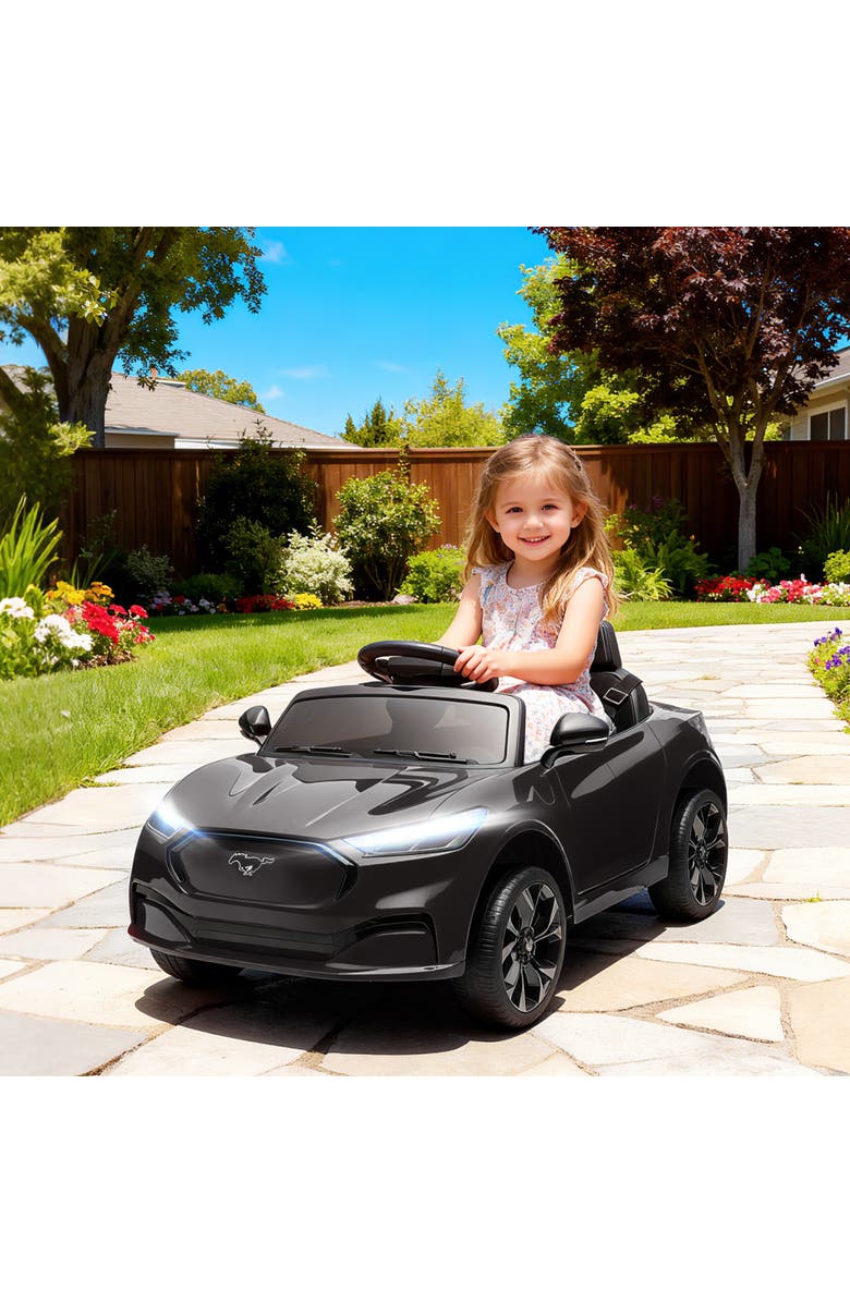 Qaba 12V Licensed Ford Mustang Mach-E Electric Car Kids Ride On Car with Remote Control Adjustable Speed LED Light Music Suspension, Alternate, color, Black