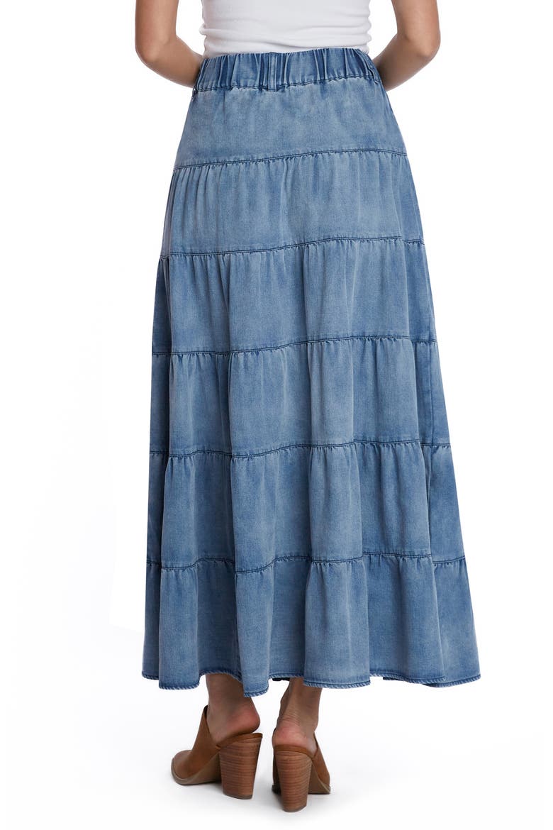 Tiered Denim Maxi Skirt, Alternate, color, STORM BLUE