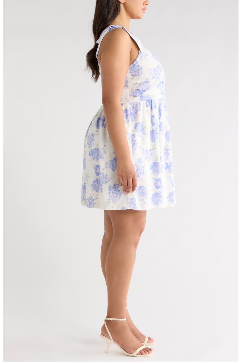 Tie Shoulder Minidress, Alternate, color, IVORY- BLUE BRUSHED FLORAL