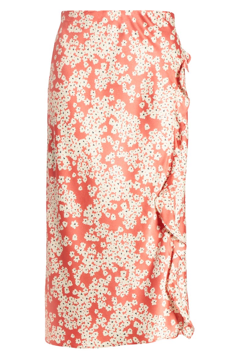 Floral Ruffle Slit Skirt, Alternate, color, RED TAN FLORAL