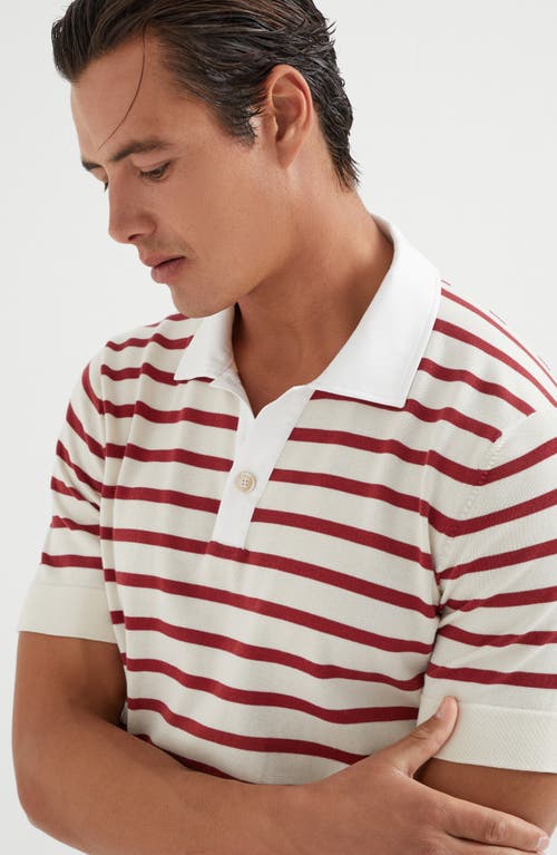 Brunello Cucinelli Striped Cotton Polo Shirt In Red
