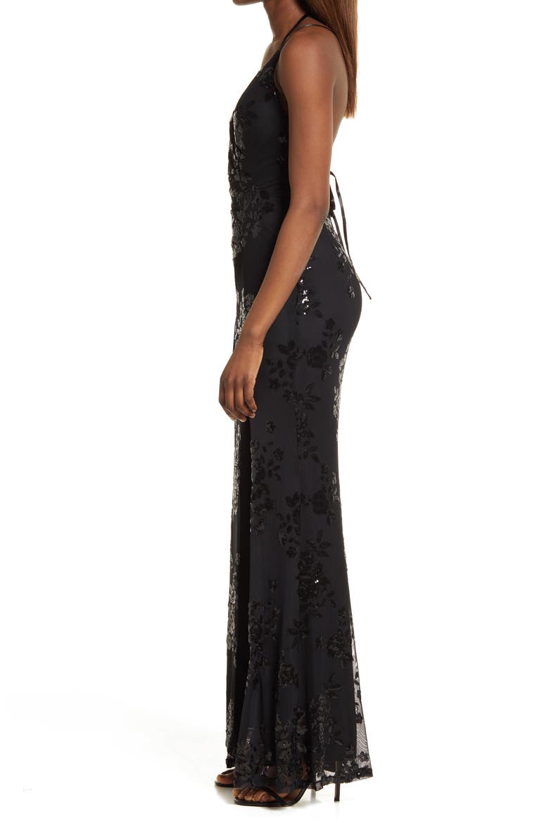 Sequin Ruched Mesh Dress, Alternate, color, BLACK