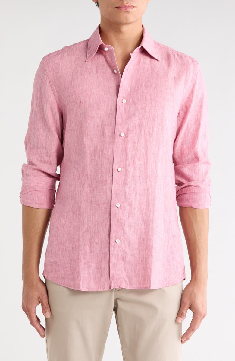 BOSS Hays Kent Slim Fit Linen Dress Shirt, Alternate, color, Medium Pink