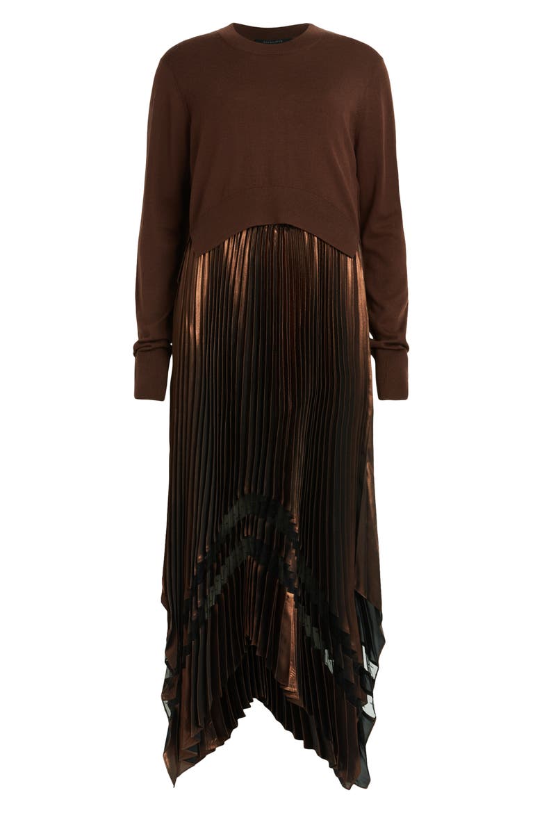 Nadia Two-Piece Metallic Dress & Merino Wool Sweater, Alternate, color, PALE CACAO/BLACK