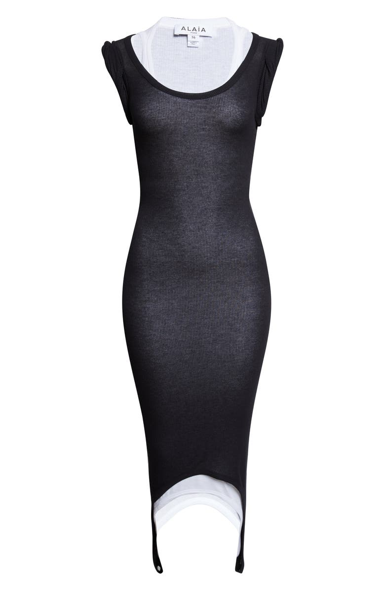Alaïa Layered Rib Midi Dress, Main, color, Noir/ Blanc