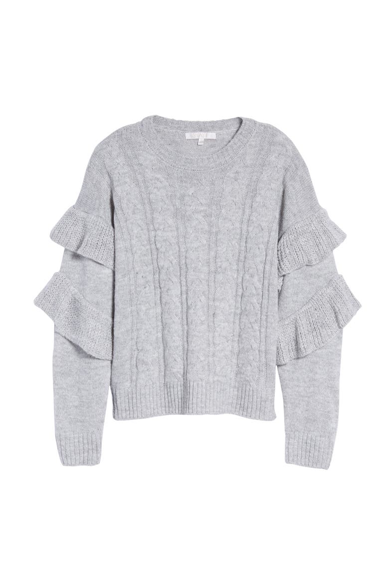 Sophie Ruffle Sleeve Sweater, Alternate, color, HEATHER GREY