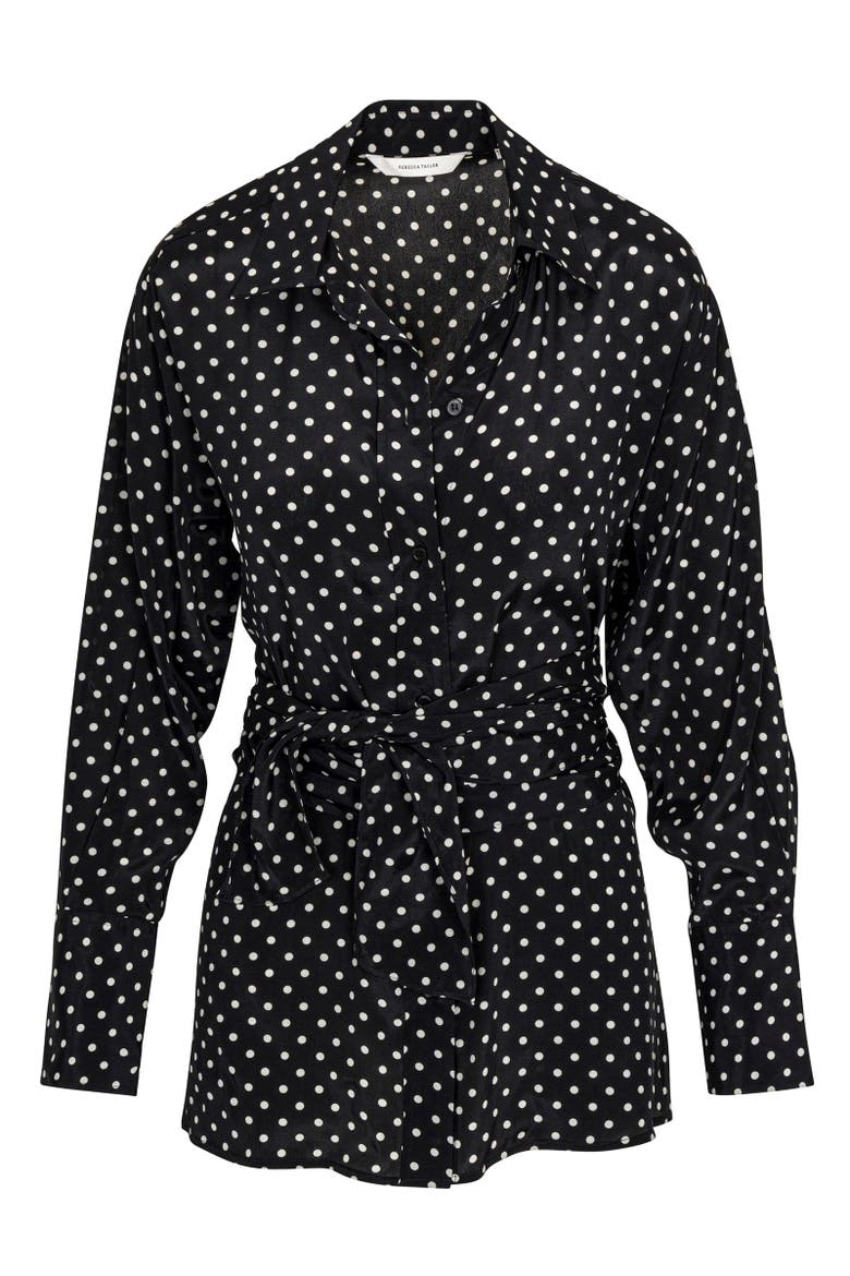 Polka Dot Silky Wrap Shirt, Alternate, color, BLACK DOT COMBO