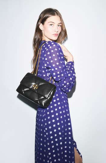 Small Kira Diamond Quilted Convertible Leather Shoulder Bag