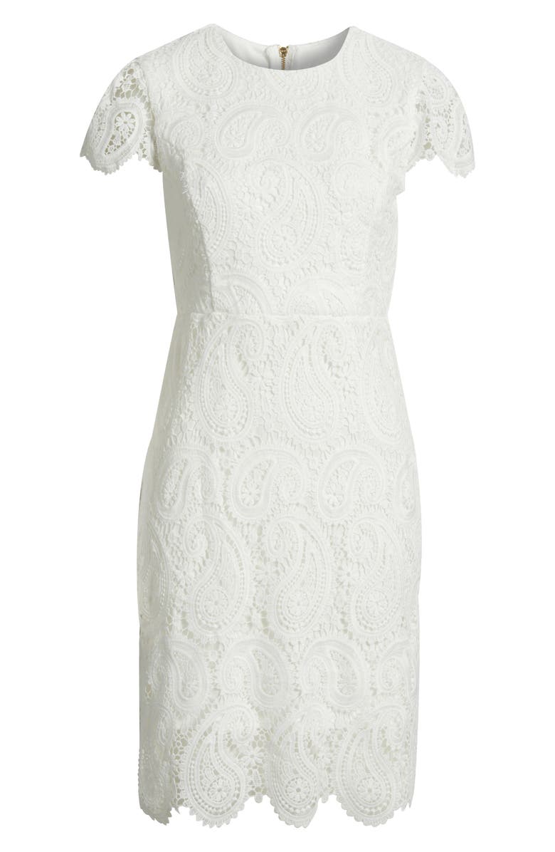 Tahari ASL Paisley Lace Cap Sleeve Sheath Dress, Alternate, color, White