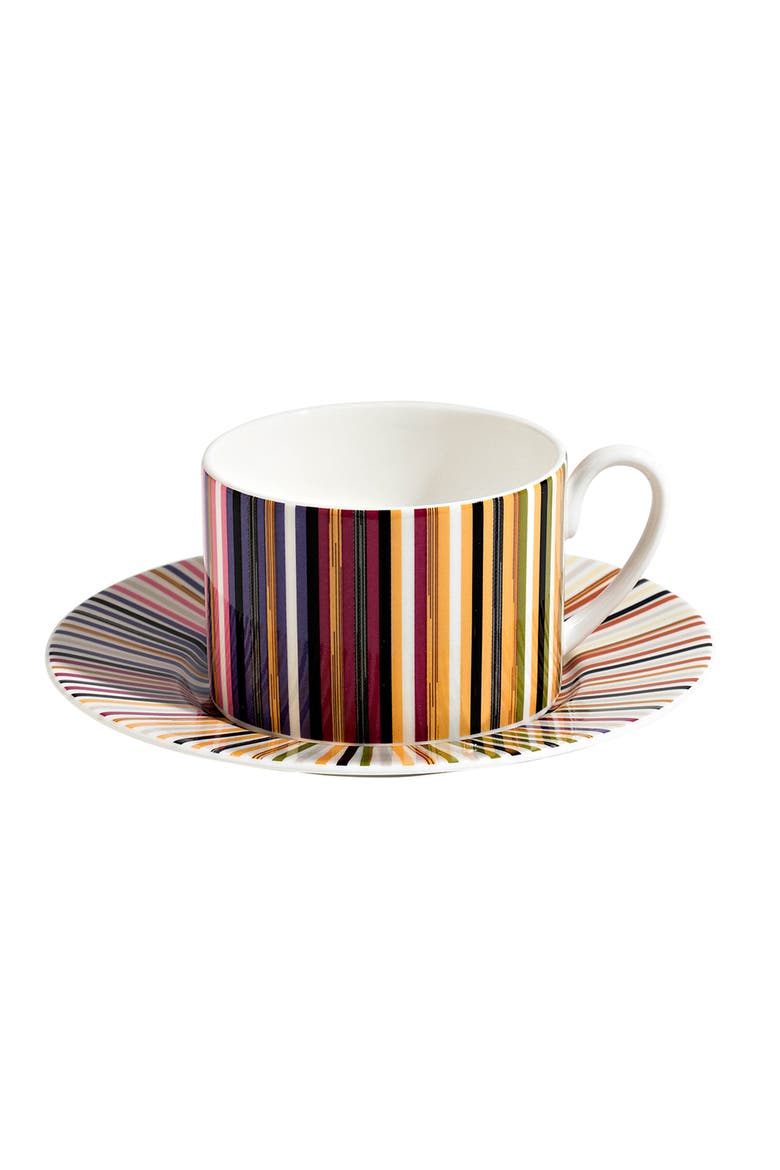 Tea Cup & Saucer STRIPES Set of 2 in Luxury Box Jenkins 156 diam. 3.3", H 2.3", cap. 7.5 oz, Saucer diam. 6", Alternate, color, Multicolor