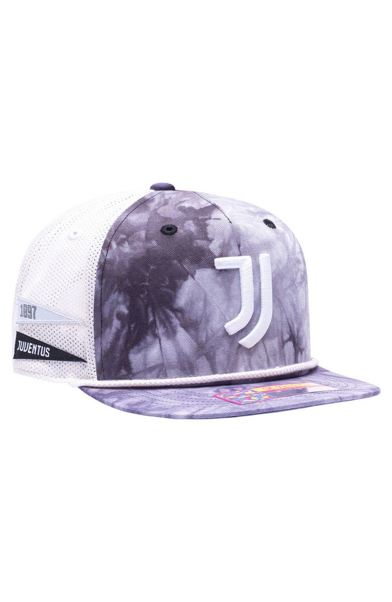 FAN INK Men's Juventus Woodstock Tie-Dye Trucker Snapback, Main, color, Black