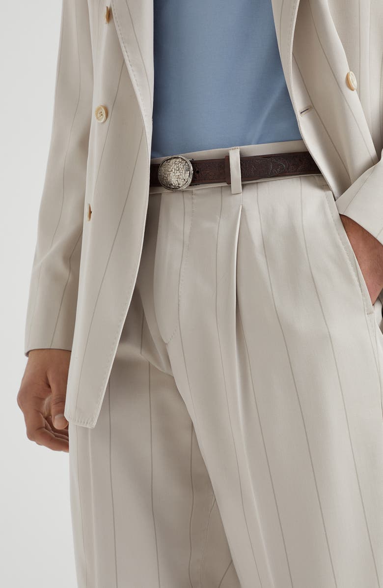 Brunello Cucinelli Leisure fit trousers with pleats, Alternate, color, Ivory