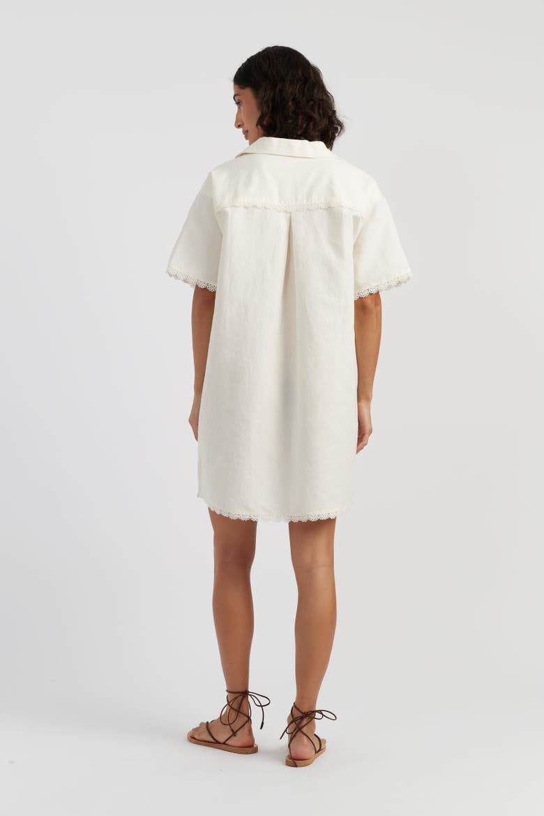 Linen-Blend Scallop Tunic Dress, Alternate, color, Cream