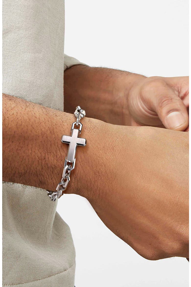 Men's Sterling Silver Cross Link Bracelet, Alternate, color, STERLING SILVER