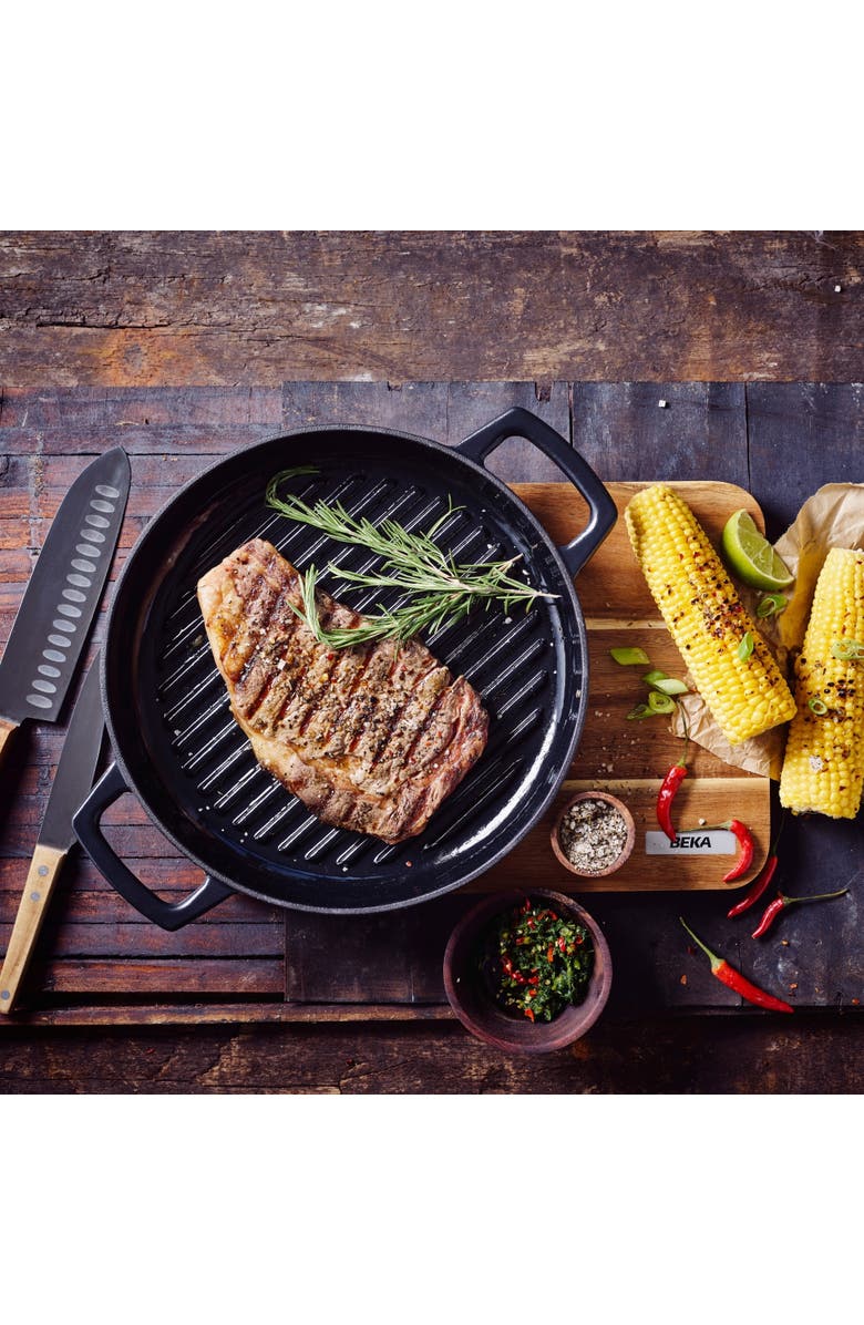 Alva Nori 11-inch Enameled Cast Iron Grill Pan, Alternate, color, Black