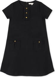 Hope & Henry Kids' Ponte A-Line Ruffle Placket Dress