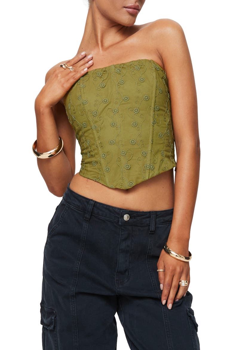 Field Daisies Embroidered Corset Top, Main, color, GREEN