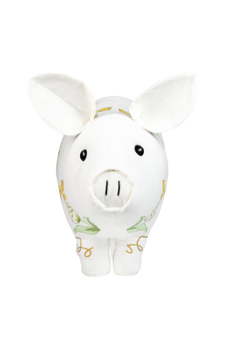 Northlight Soft Floral Standing Pig Spring Decoration - 13.25" - White, Green and Yellow, Alternate, color, White