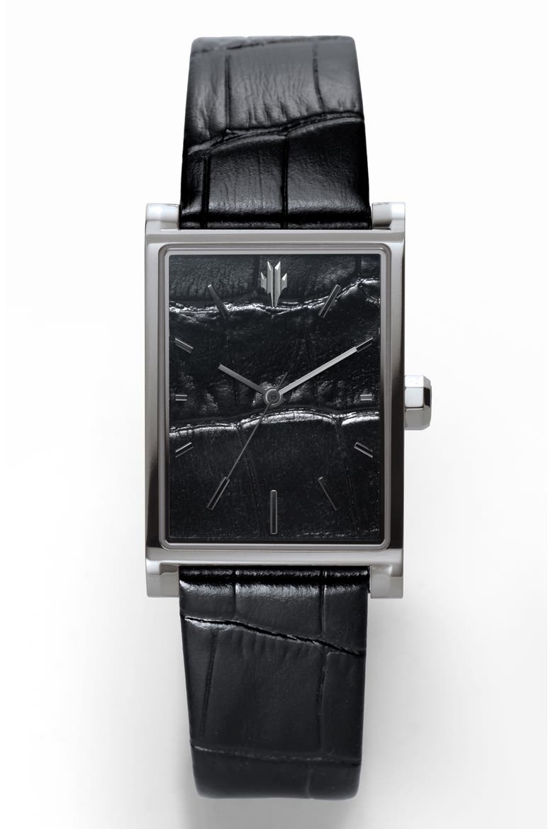 Black Croc Leather Swiss Automatic Watch, Main, color, Black