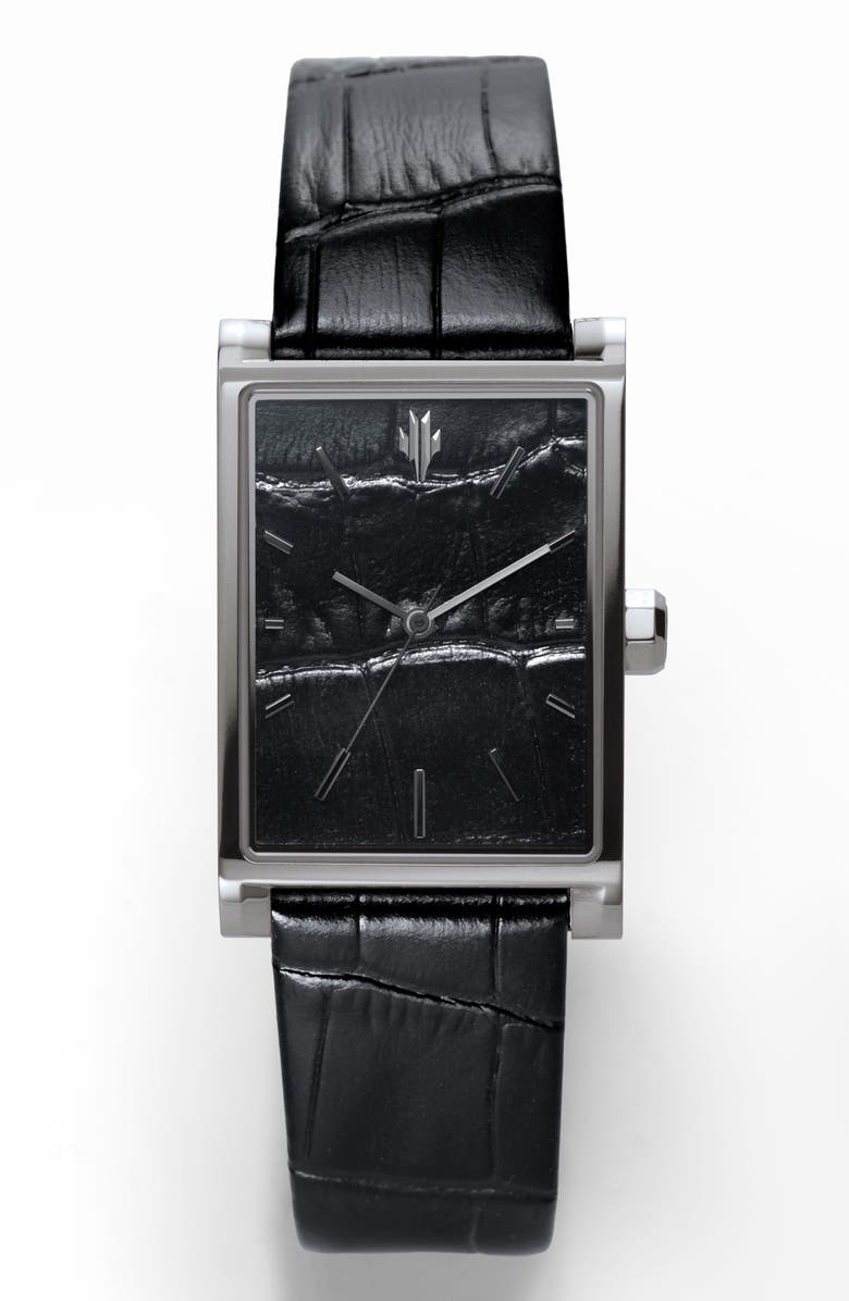 VIEREN Black Croc Leather Swiss Automatic Watch, Main, color, Black