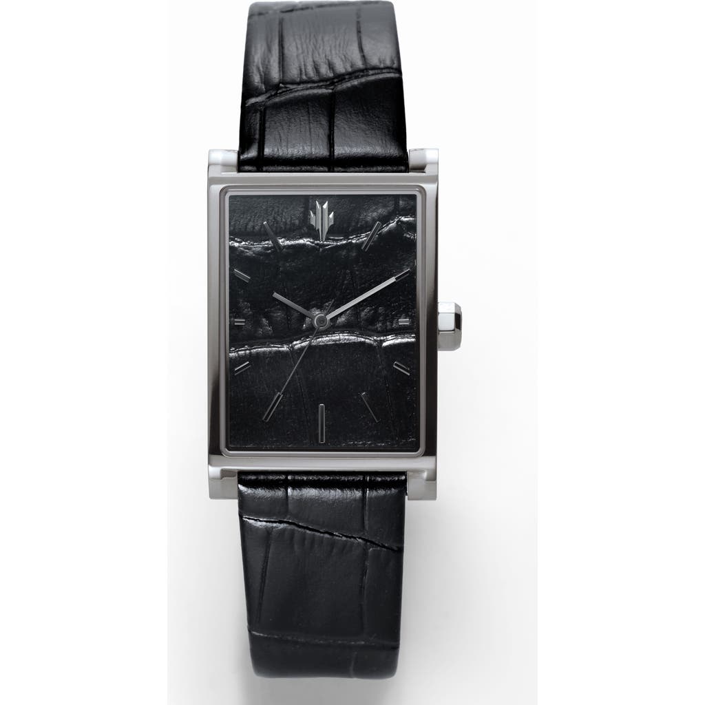 Vieren Black Croc Leather Swiss Automatic Watch In Black