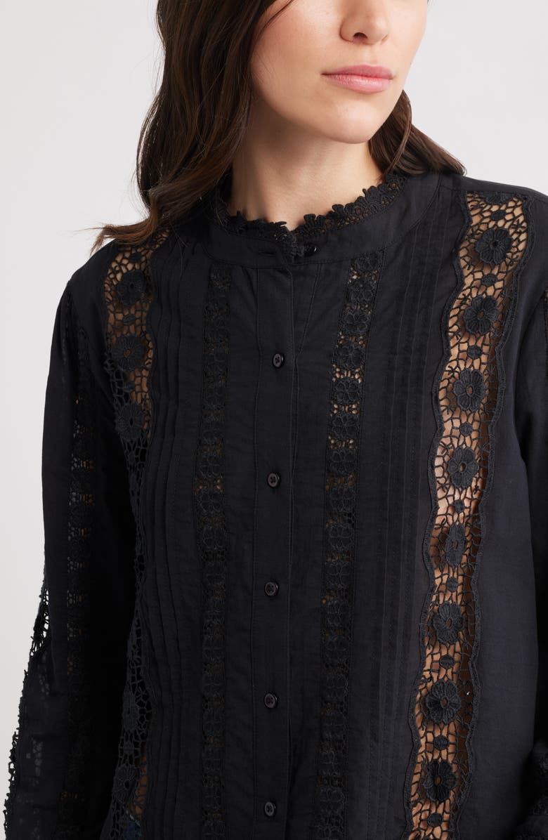 Caslon<sup>®</sup> Pretty Lace Panel Button-Up Shirt, Alternate, color,