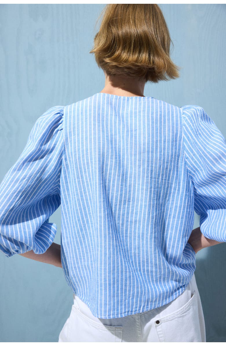 H&M Linen-blend Blouse, Alternate, color, Light Blue/White Striped