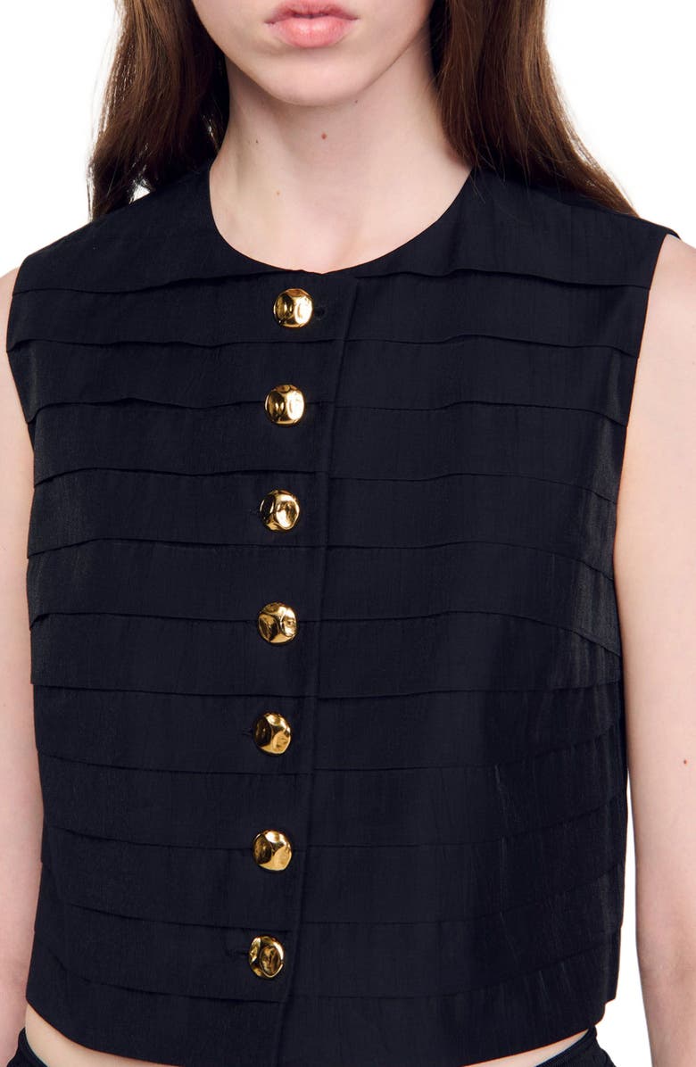 SANDRO Pleated crop top, Alternate, color, Black
