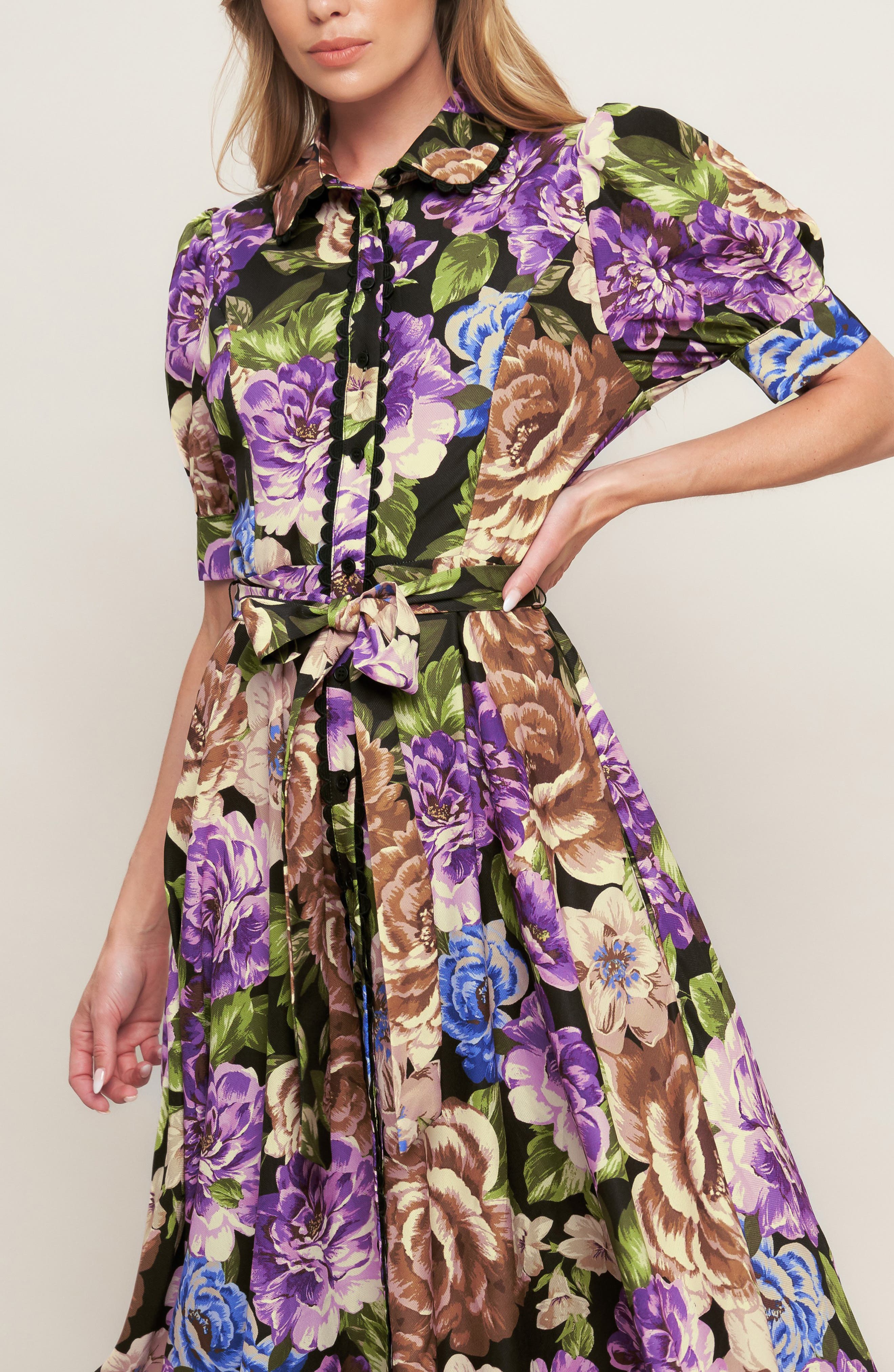 FLYING TOMATO Floral Button Front Midi Dress (Women) | Nordstromrack