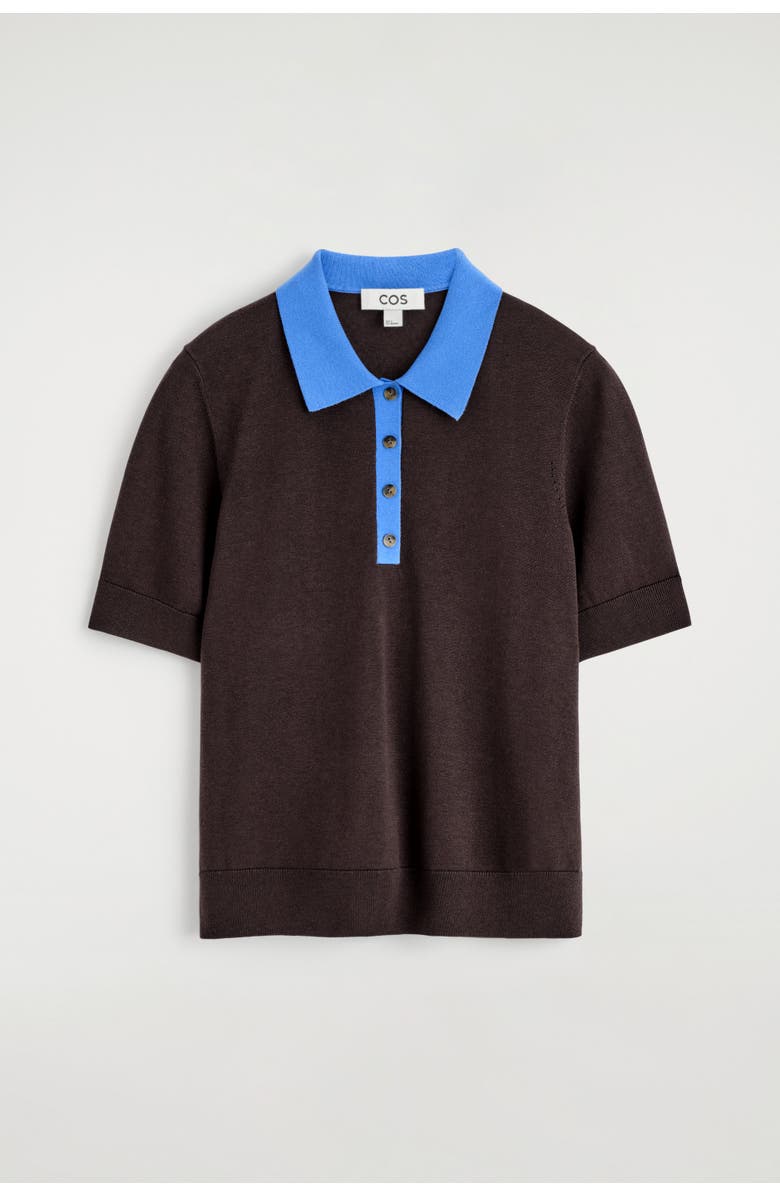 COS Shrunken Wool-Blend Polo Shirt, Alternate, color, Brown / Blue