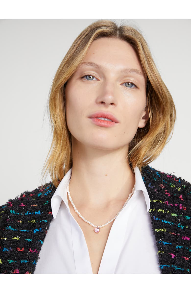 Kate Spade New York cultured freshwater pearl crystal heart necklace, Alternate, color, 