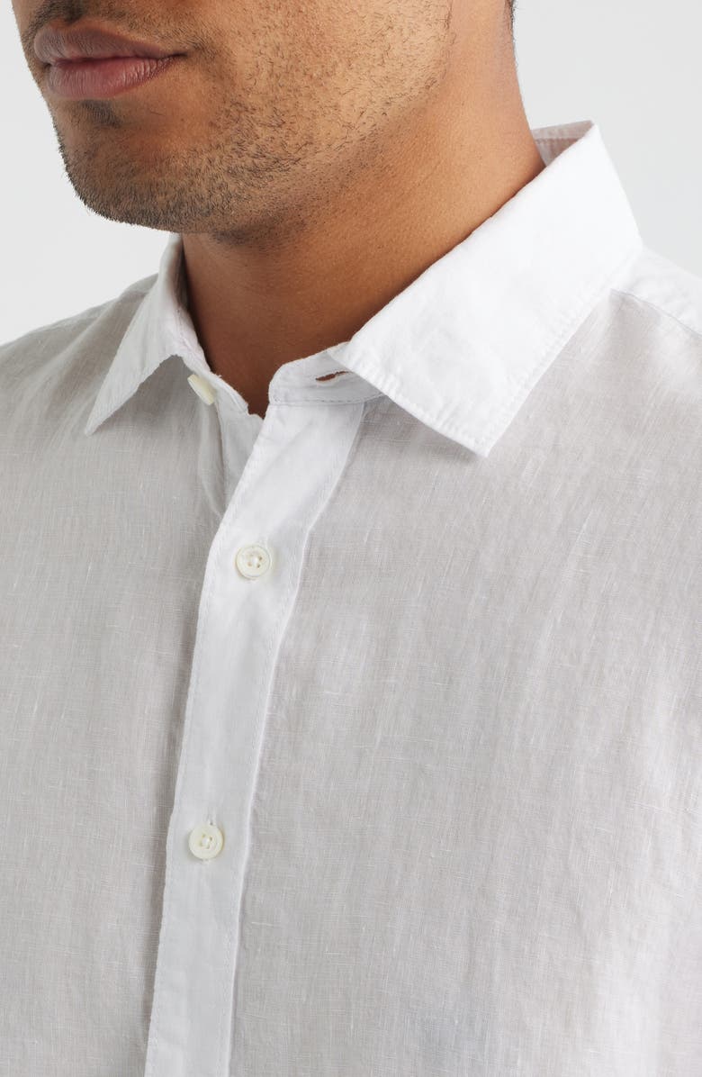 Bugatchi Orson Shaped Fit Short Sleeve Linen Button-Up Shirt, Alternate, color, White