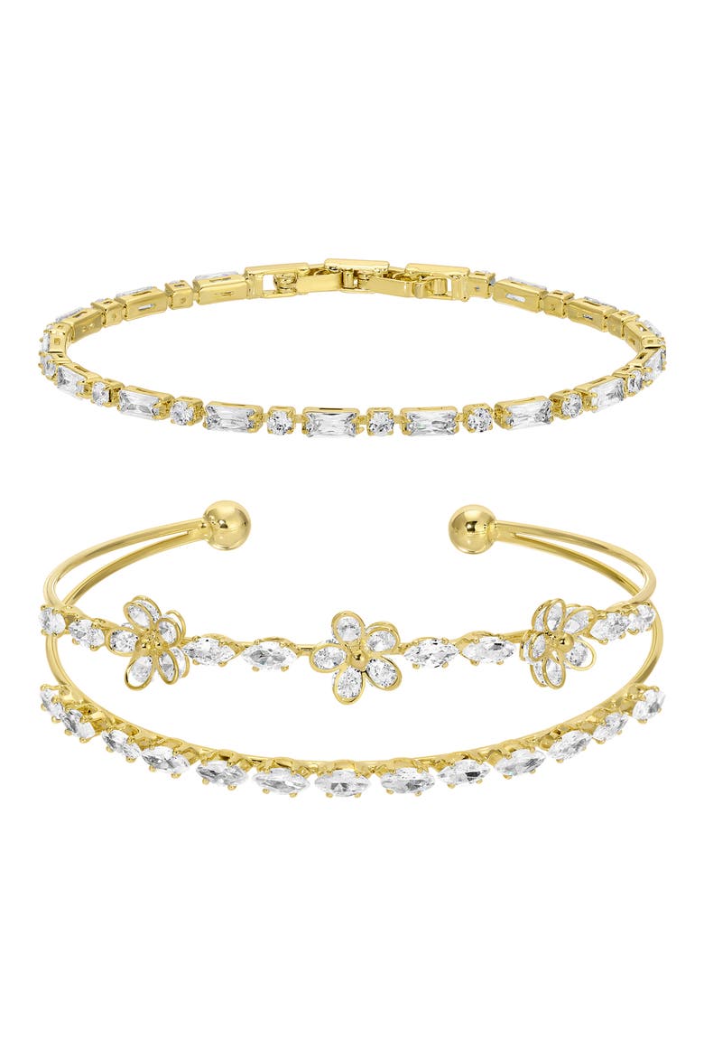 Eliza CZ 2-Pack Assorted Bracelets, Main, color, GOLD