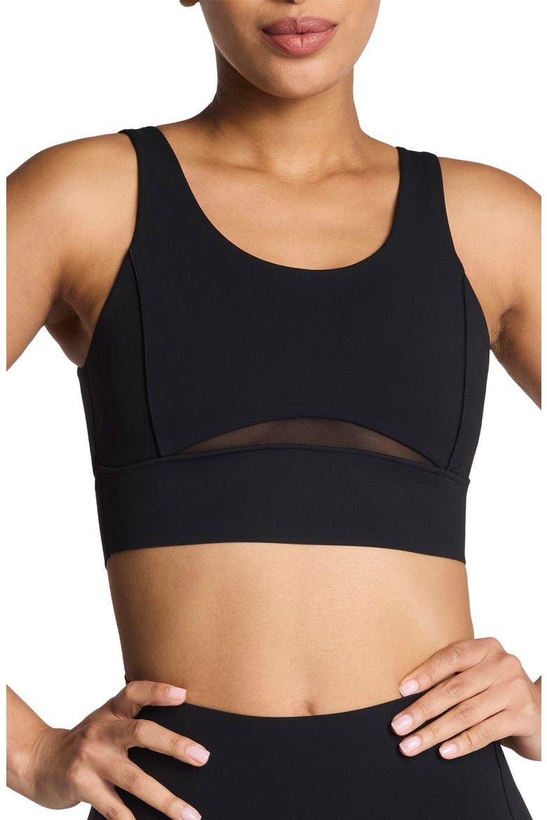 Meshery Longline Sports Bra, Main, color, VERY BLACK