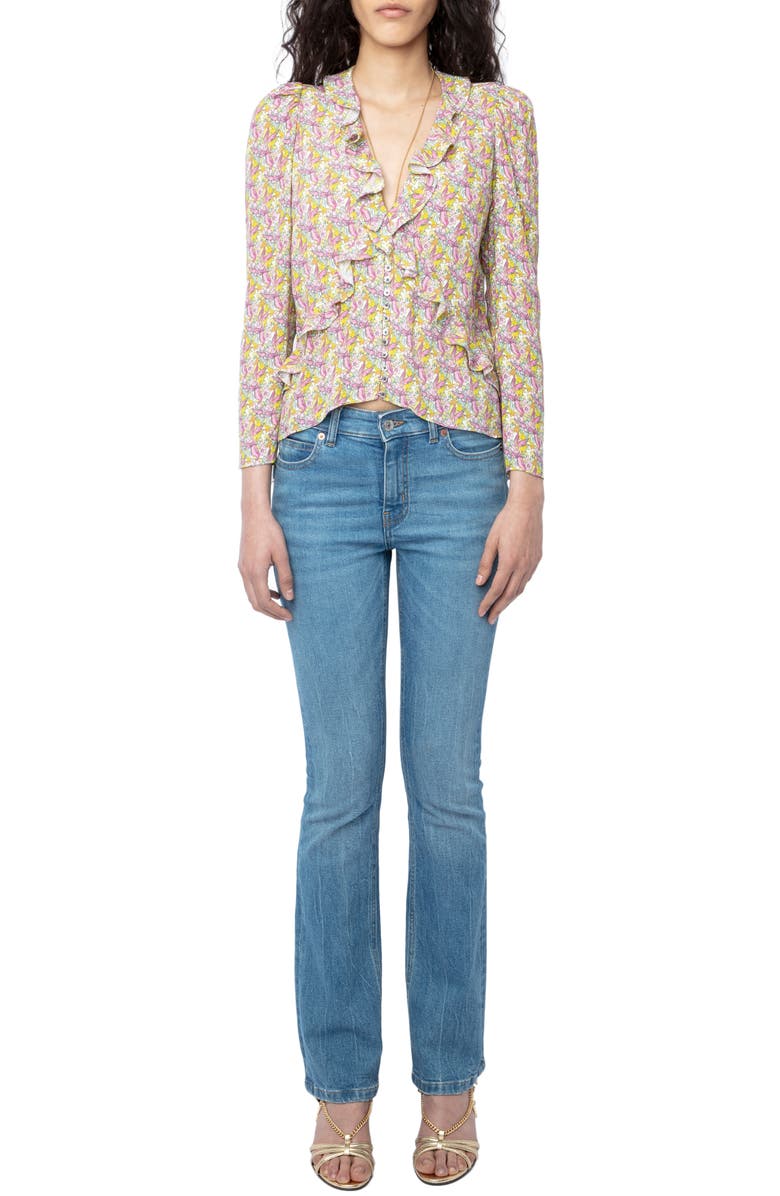 Zadig & Voltaire Tresse Liberty Wings Ruffle Button Front Blouse, Alternate, color, 