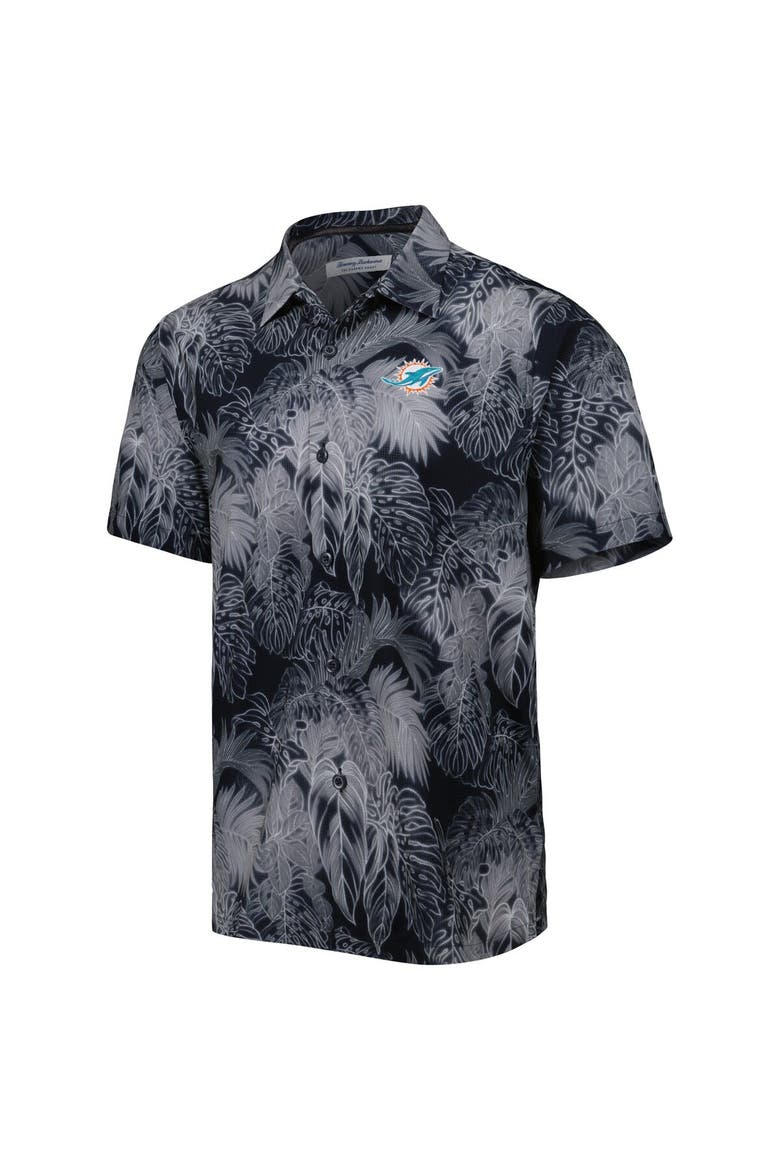 Men's Tommy Bahama Black Miami Dolphins Coast Luminescent Fronds Camp IslandZone Button-Up Shirt, Alternate, color, Black