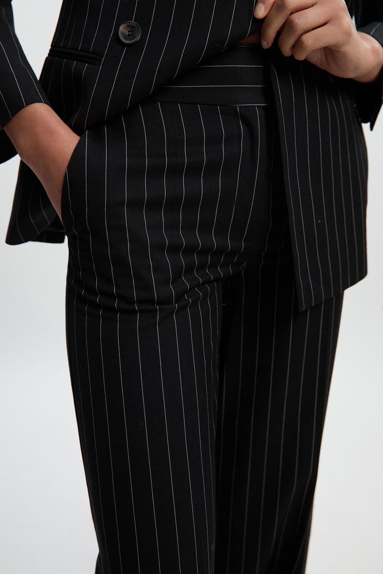 Petite Pinstripe Wide Leg Trouser, Alternate, color, Black