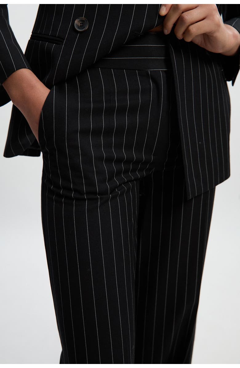 Karen Millen Petite Pinstripe Wide Leg Trouser, Alternate, color, Black