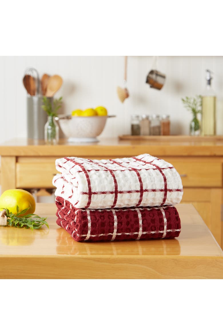 Windowpane Oversized Washed Waffle Dishtowel Set/2, Alternate, color, Barn Red