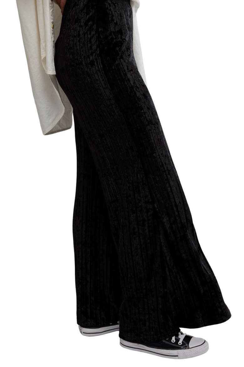 Star Sign Ribbed Wide Leg Velvet Pants, Alternate, color, BLACK