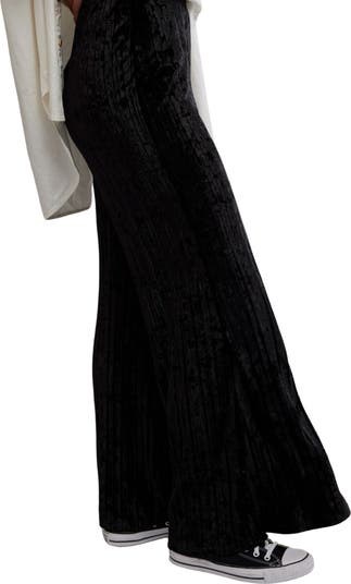 Star Sign Ribbed Wide Leg Velvet Pants