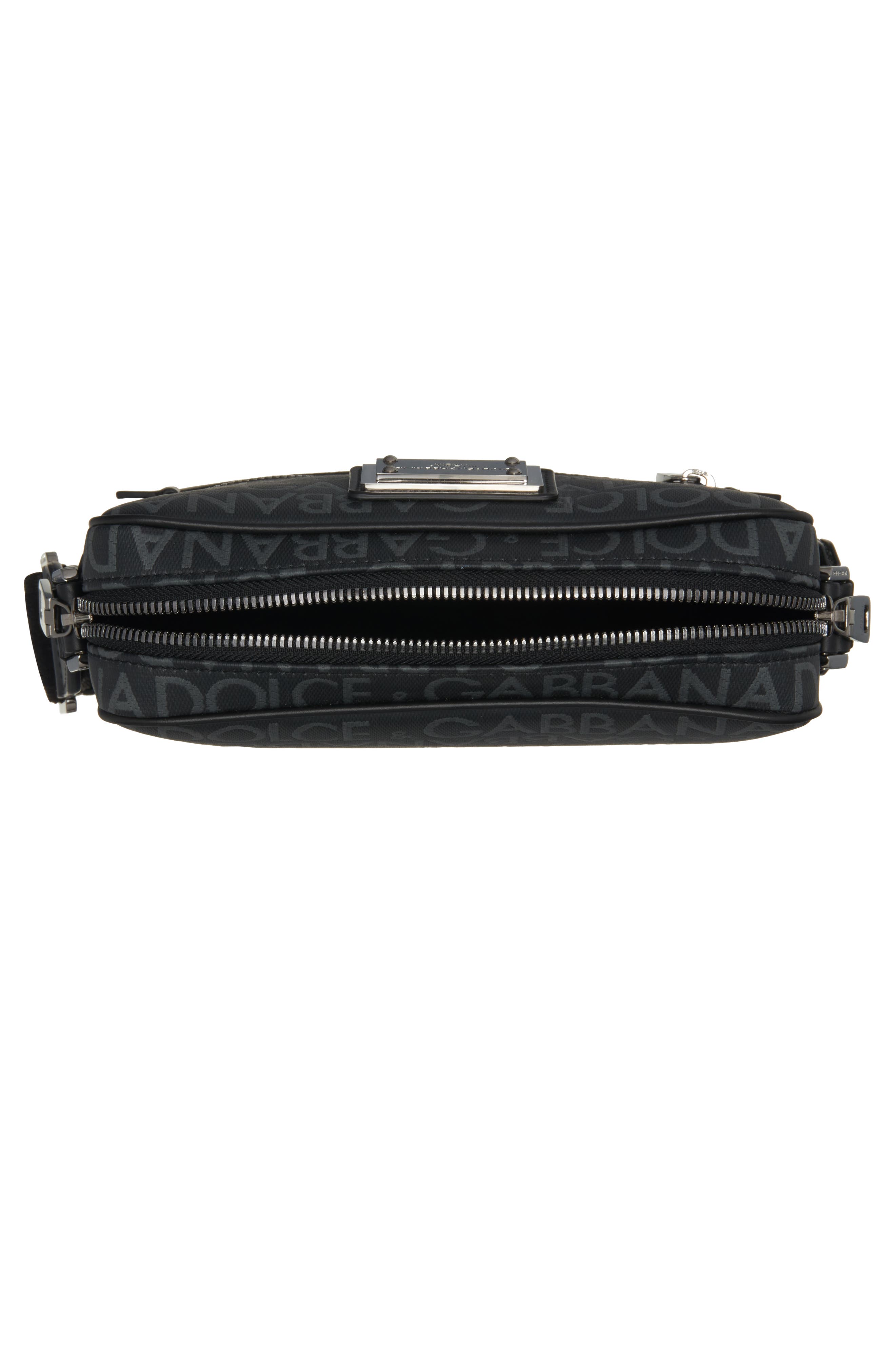 Dolce&Gabbana Logo Plaque Logo Jacquard Crossbody Bag, Alternate, color, Black/ Grey