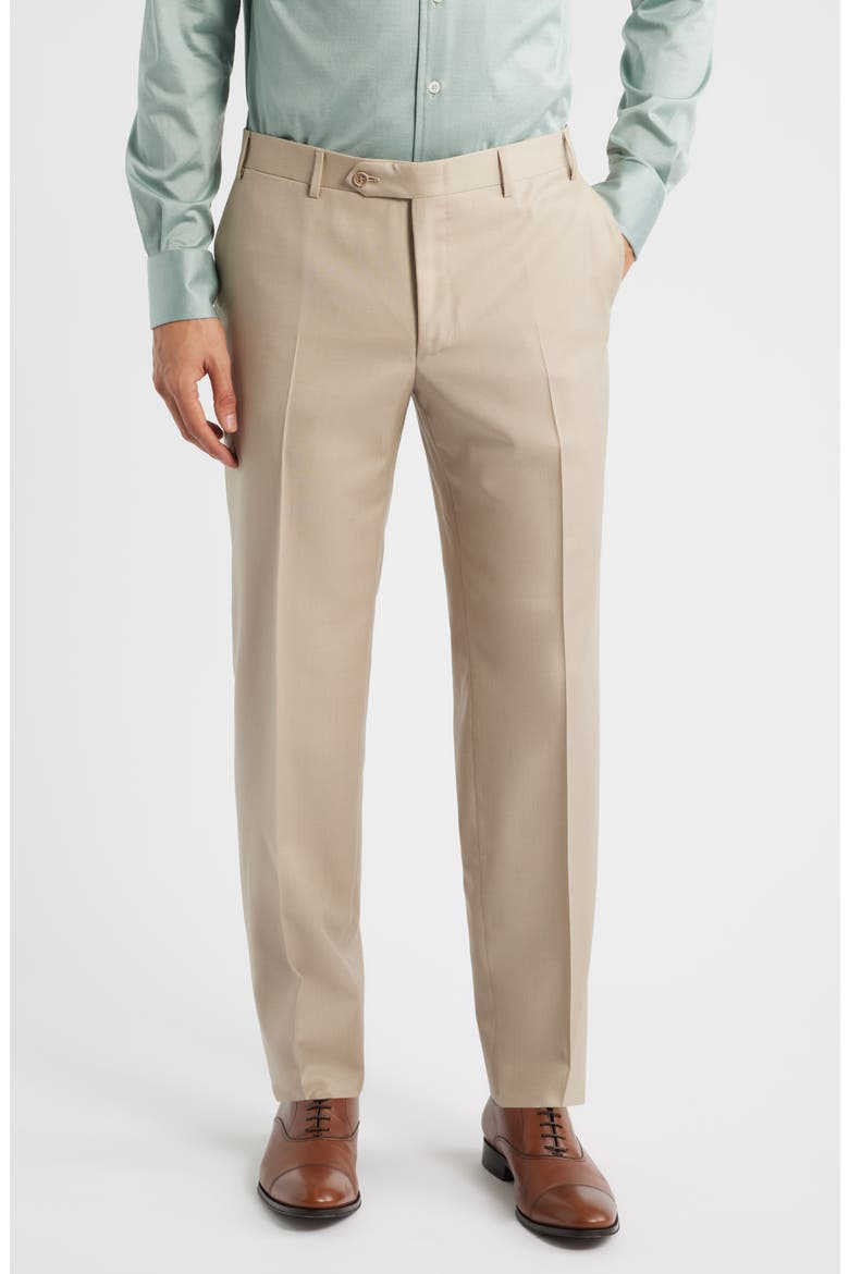 Siena Regular Fit Flat Front Wool Twill Dress Pants, Main, color, BEIGE