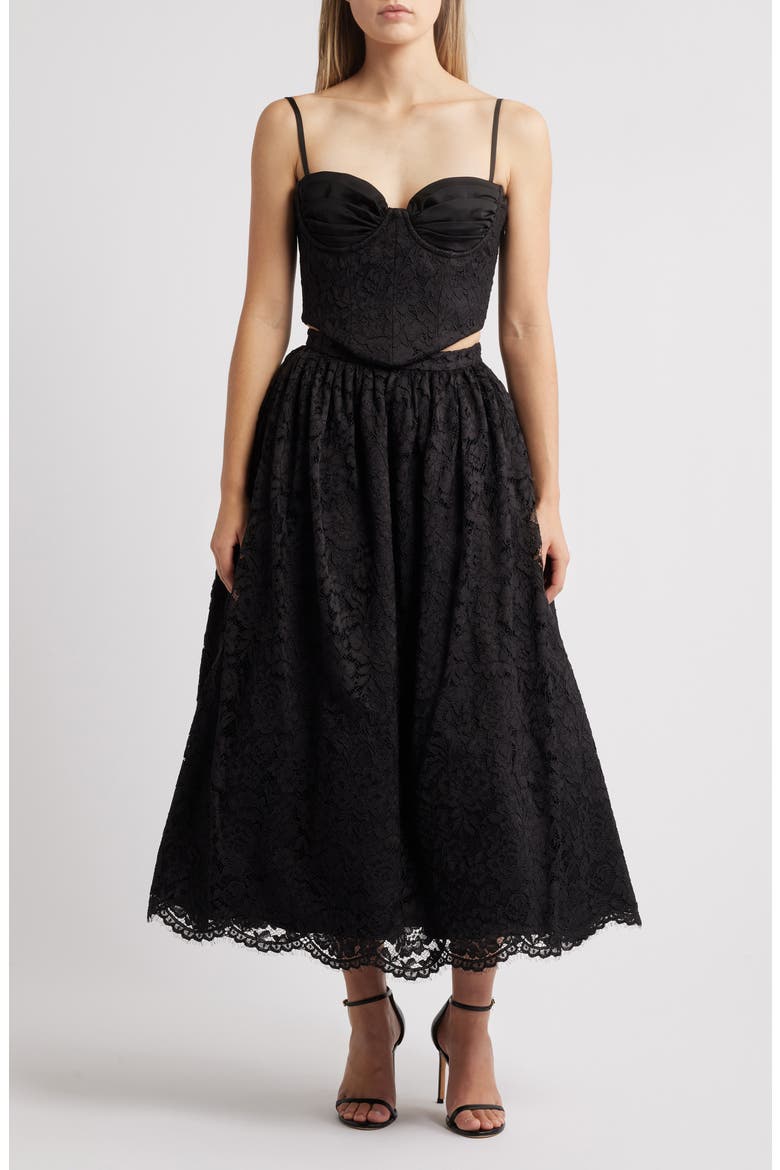 Duchess Corset Lace Fit & Flare Midi Dress with Bolero, Alternate, color, BLACK
