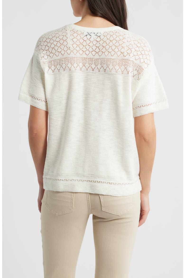 Tie Neck Pointelle Top, Alternate, color, GARDENIA