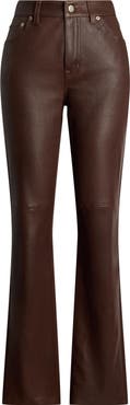 Lauren Ralph Lauren High Waist Leather Ankle Slim Pants