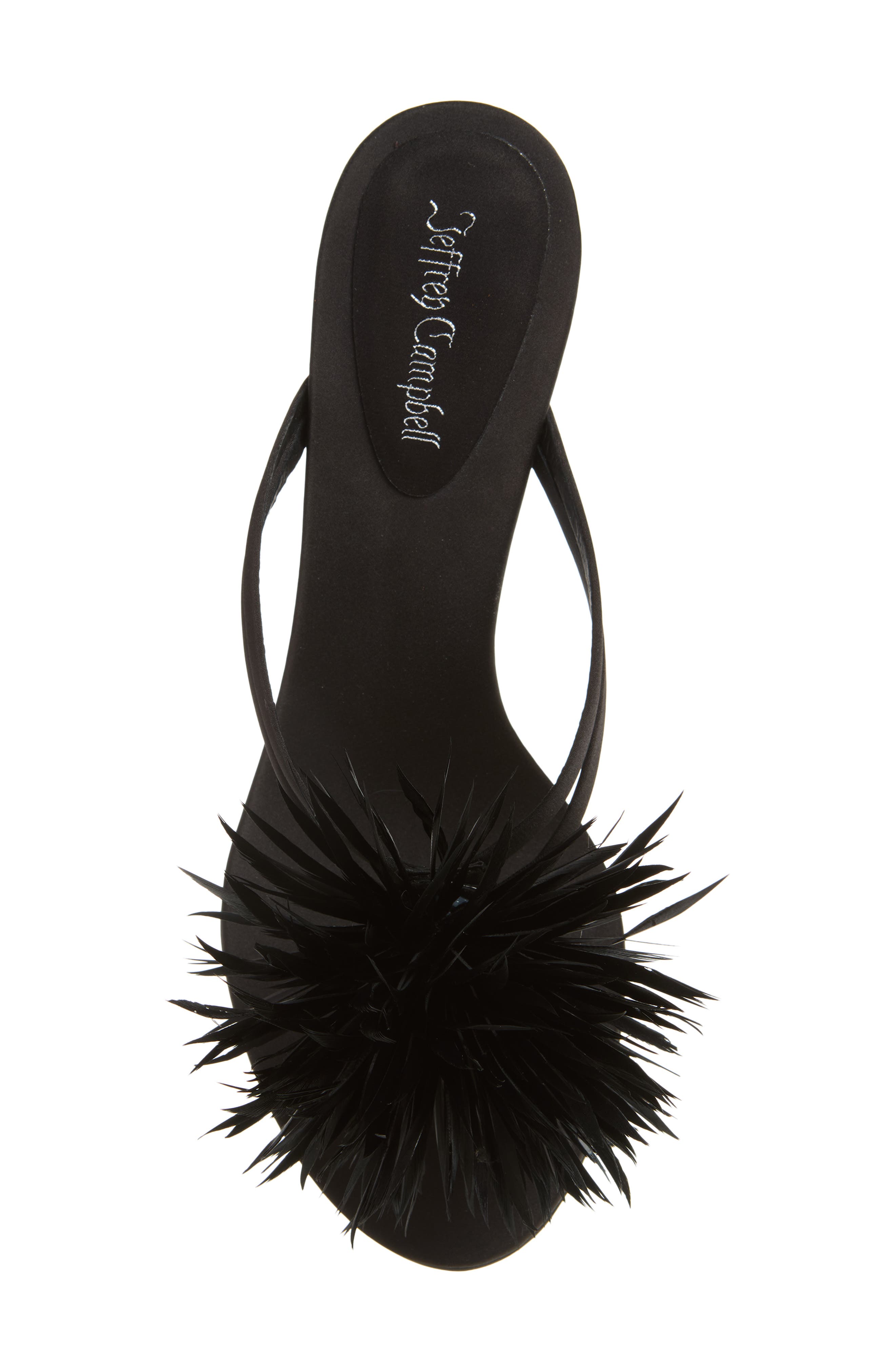 Jeffrey Campbell Firework Feather Sandal, Alternate, color, Black Satin