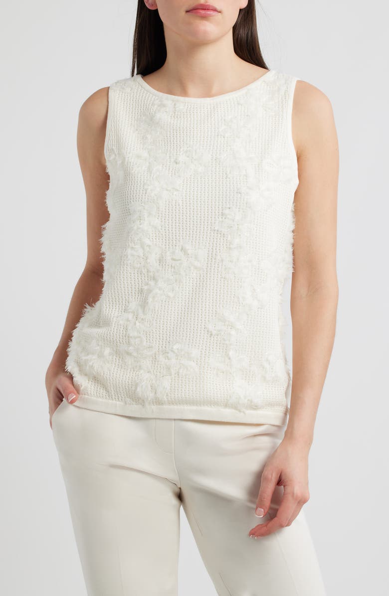 Anne Klein Organza Appliqué Sweater Tank, Main, color, White Dove