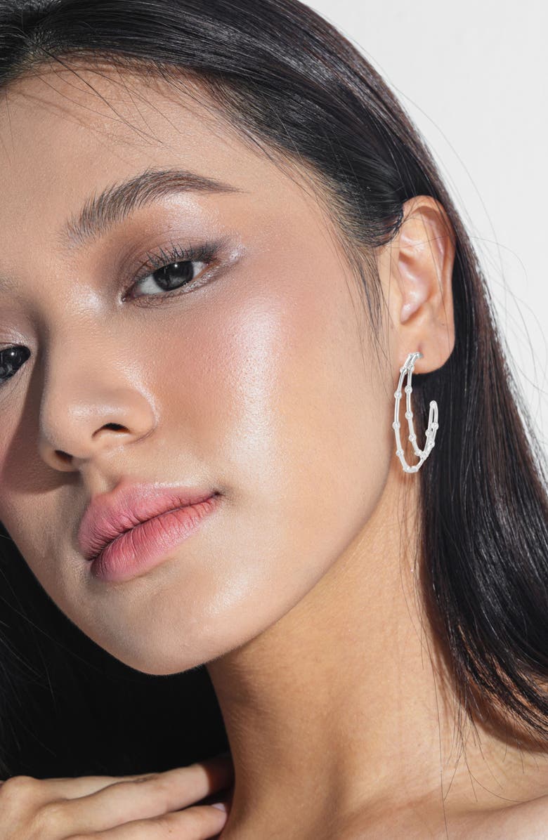 GLAZE JEWELRY Cubic Zirconia Double Hoop Earrings, Alternate, color, Silver