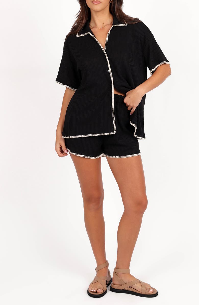 Petal & Pup Essen Knit Button-Up Shirt & Pull-On Shorts Set, Main, color, Black Cream